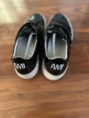 Ami Black Patent Low-Top Sneakers with White Soles